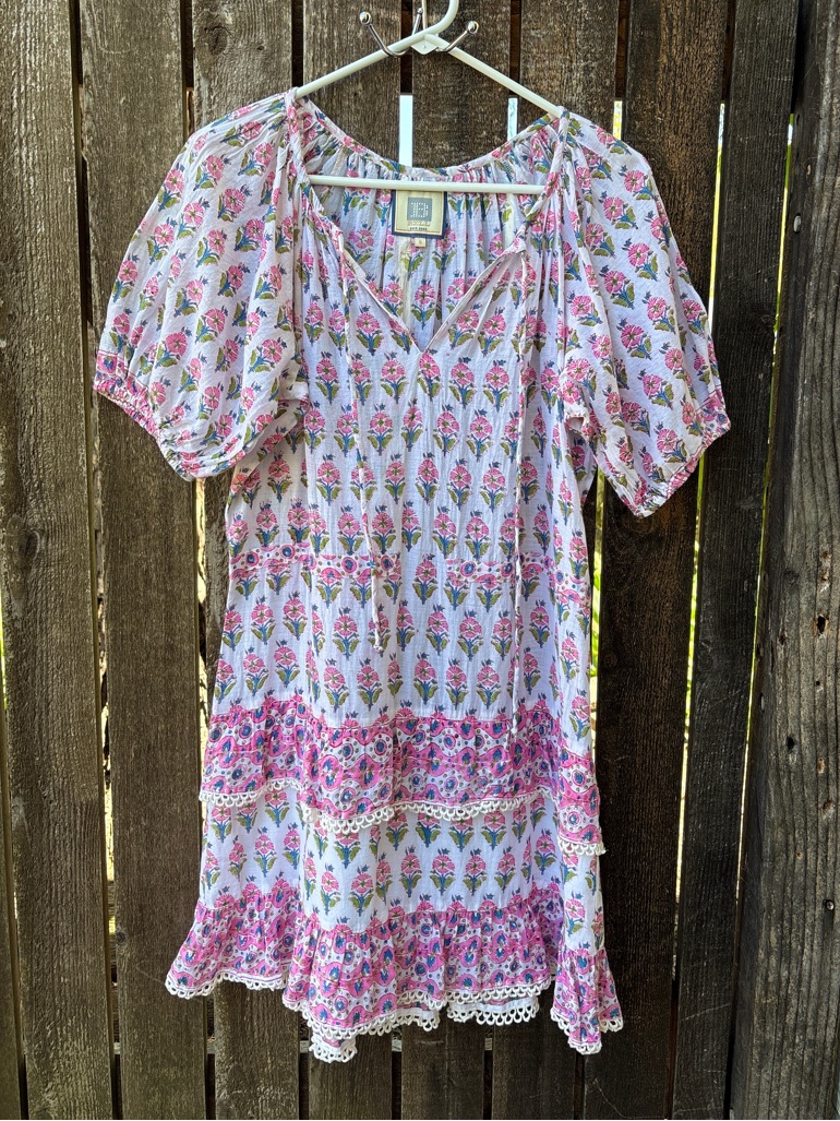 Bell By Alicia Bell Roxy Floral Cotton Tiered Mini Dress In Pink/White Sz S